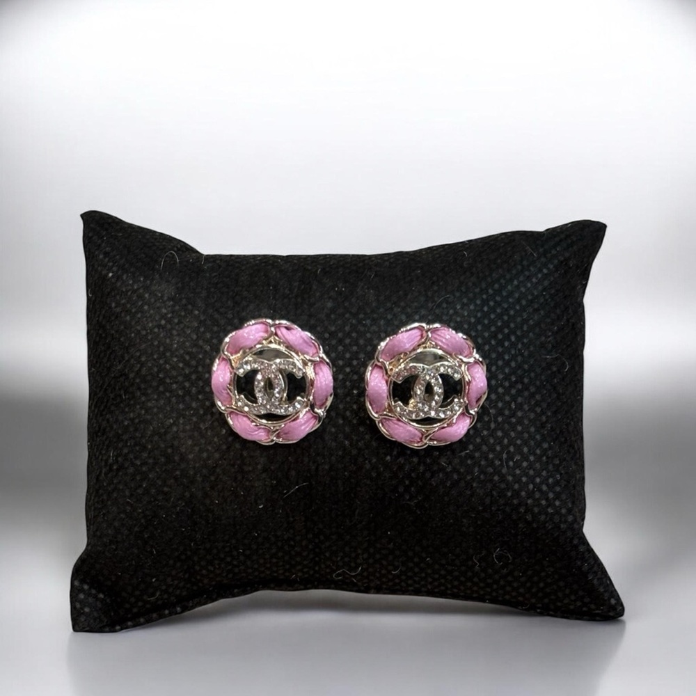 Upcycled Stamped Pink and Silver Women's Earrings